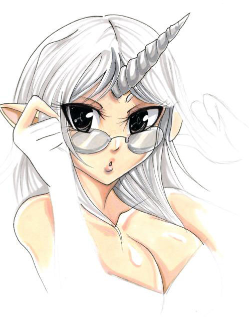 breasts, glasses, harvest_moon, horns, kururufa, large_breasts, long_hair, rune_factory