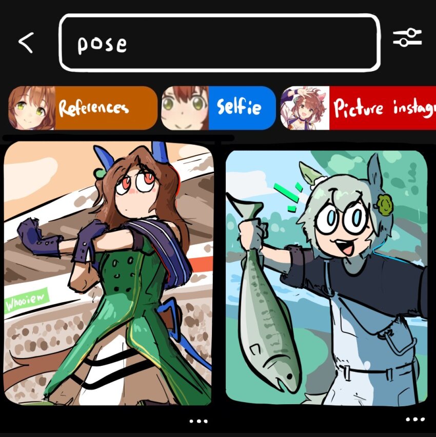 2girls, animal, animal_ears, aston_machan_(umamusume), black_gloves, bow, buttons, character_request