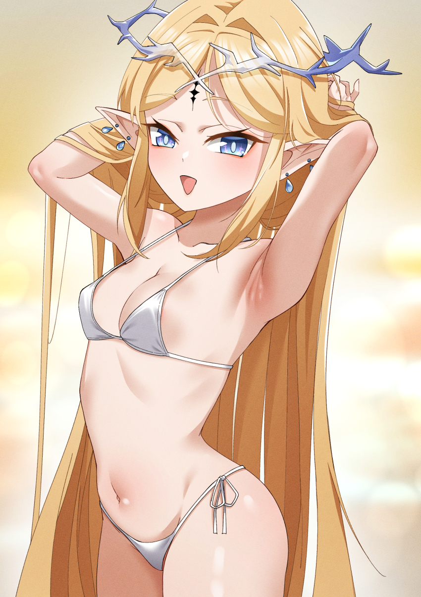 absurdres, armpits, bikini, blonde_hair, blue_eyes, blush, breasts, cartethyia_(wuthering_waves)