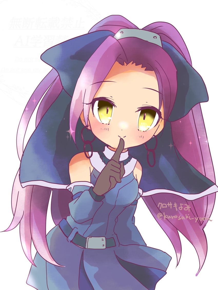 1girl, ahoge, artist_name, belt, blue_bow, blue_dress, blue_sleeves, bow