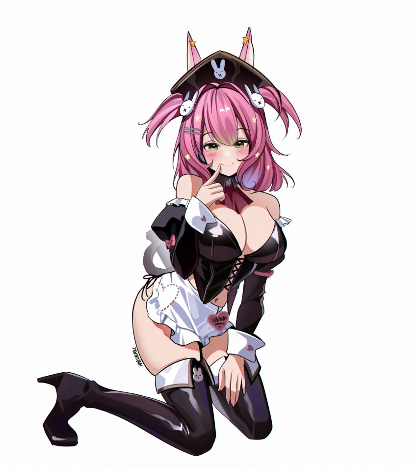 1girl, absurdres, animal_ears, artist_name, bare_shoulders, black_boots, black_dress, black_hat