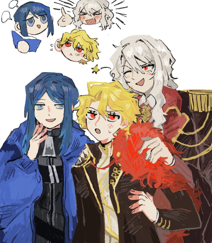 >_<, 1boy, :<, :o, bari_(project_moon), black_coat, black_jacket, blonde_hair