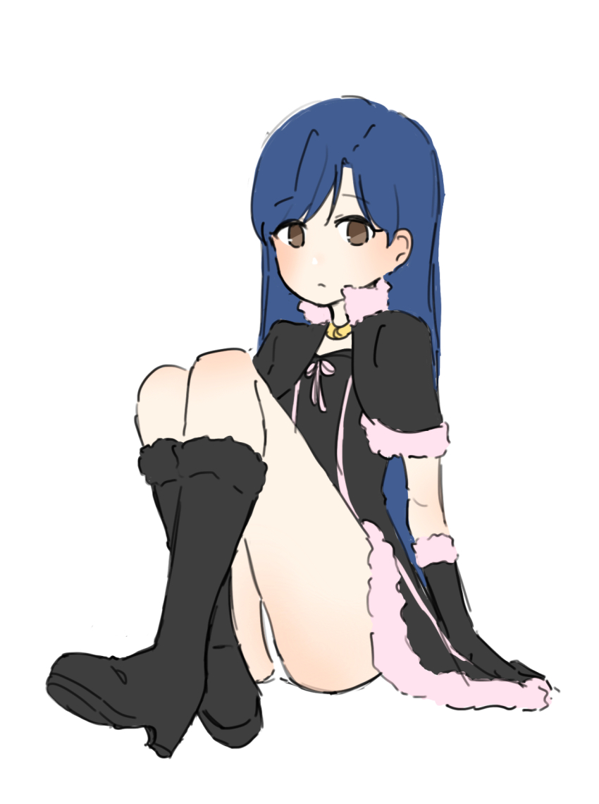 1girl, archive_(user_ufsk2755), black_bow, black_dress, black_gloves, blue_hair, boots, bow