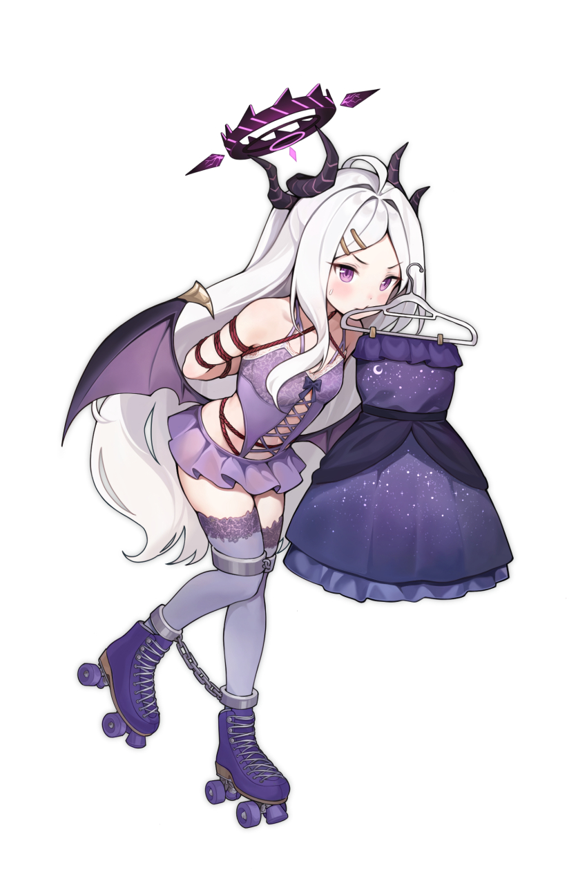 1girl, absurdres, ahoge, black_halo, blue_archive, breasts, demon_girl, demon_horns