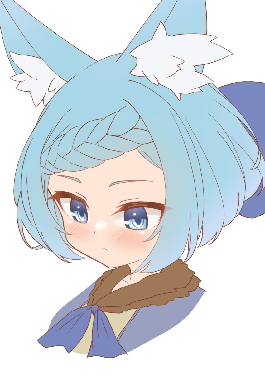 1girl, absurdres, animal_ears, blue_capelet, blue_eyes, blue_hair, blue_ribbon, braid
