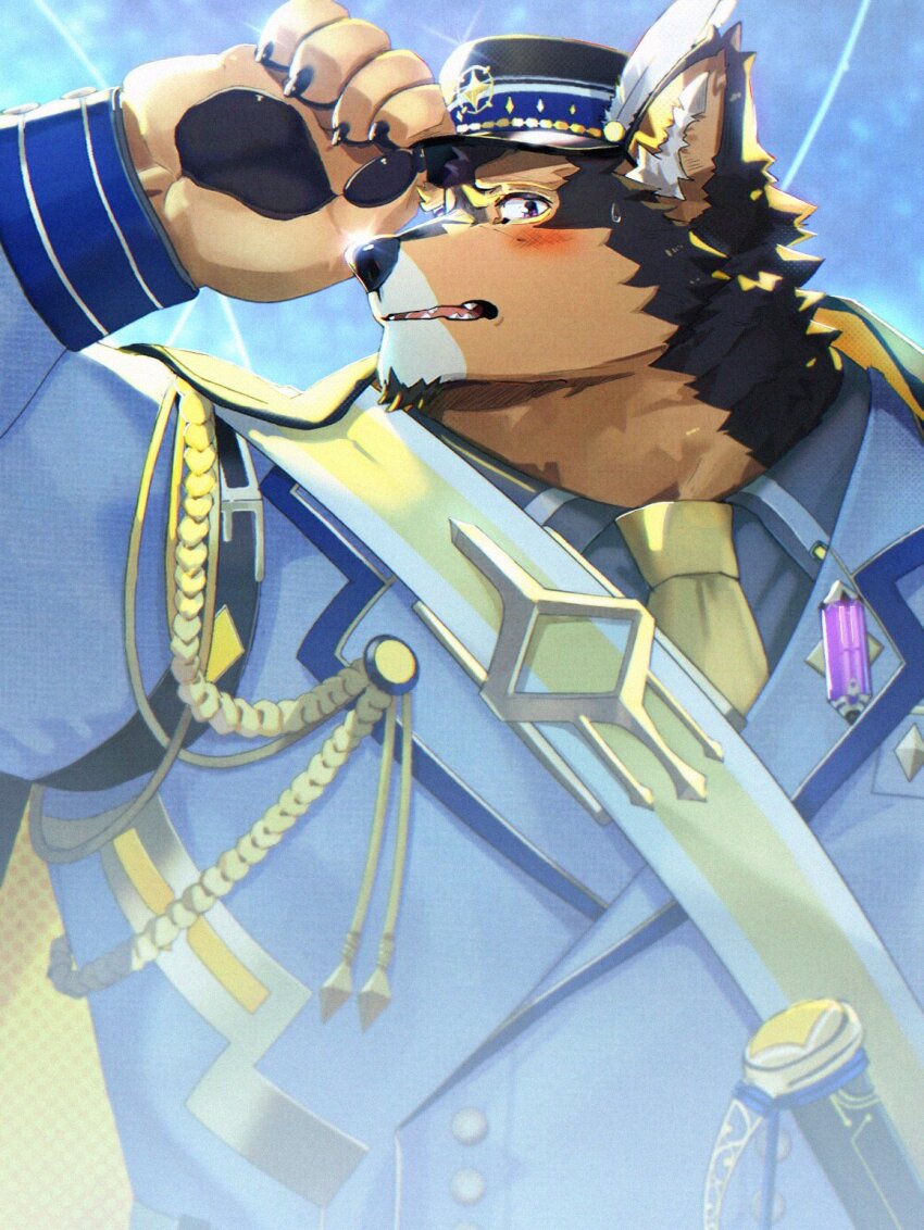 1boy, animal_ears, blush, cape, claws, coat, commentary_request, dog_boy