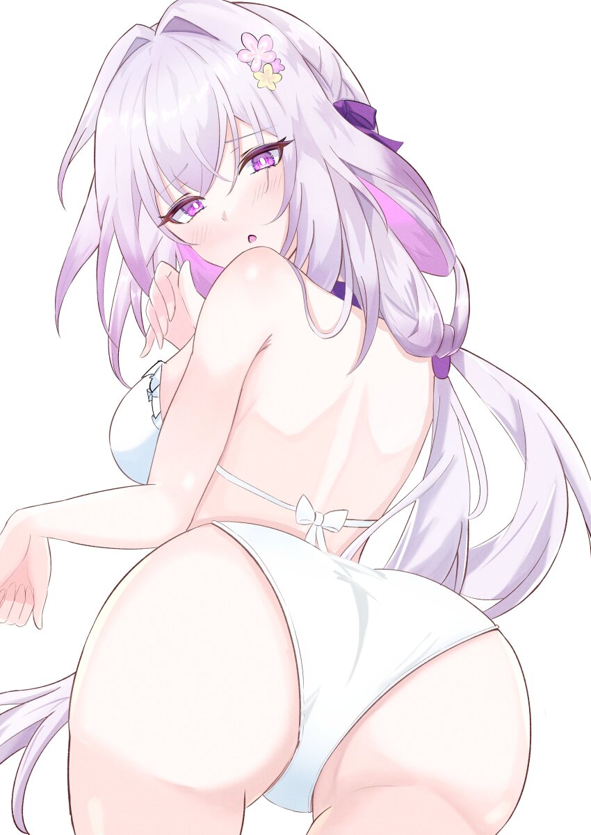 1girl, absurdres, ass, bikini, breasts, castorice_(honkai:_star_rail), commentary_request, flower