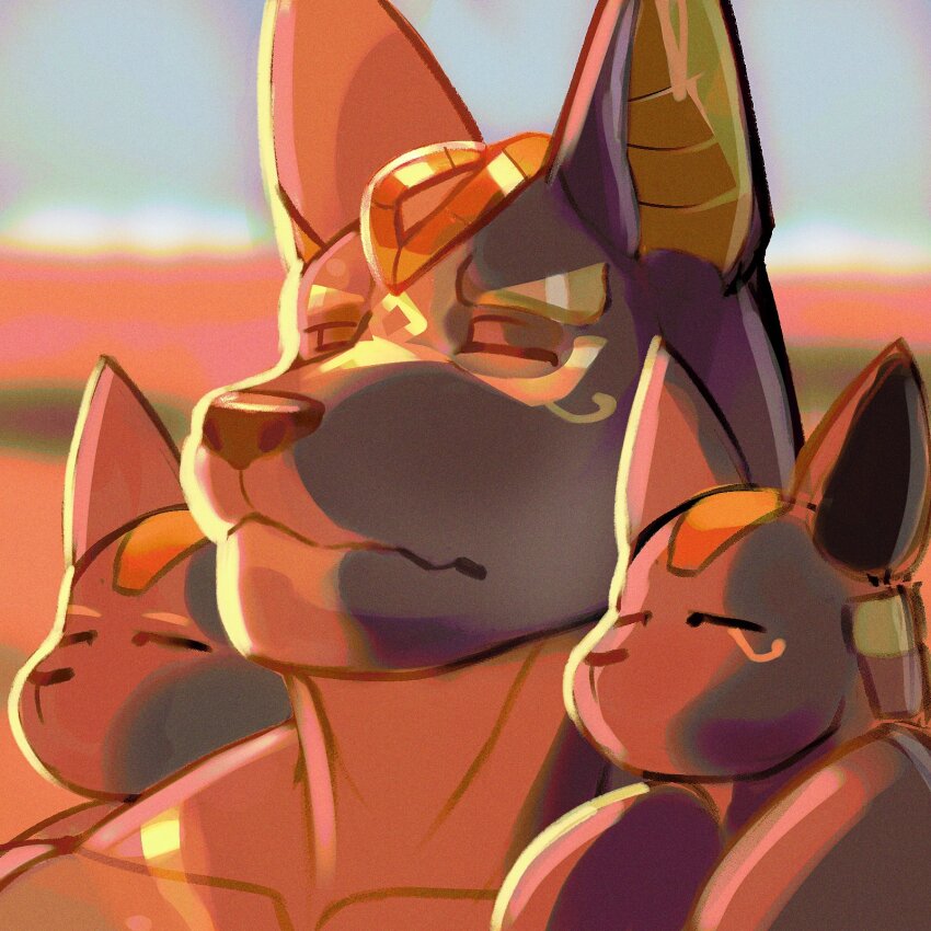 1boy, animal_ears, anuberus_(xxl), bara, closed_eyes, closed_mouth, commentary, dog_closing_his_eyes_(meme)