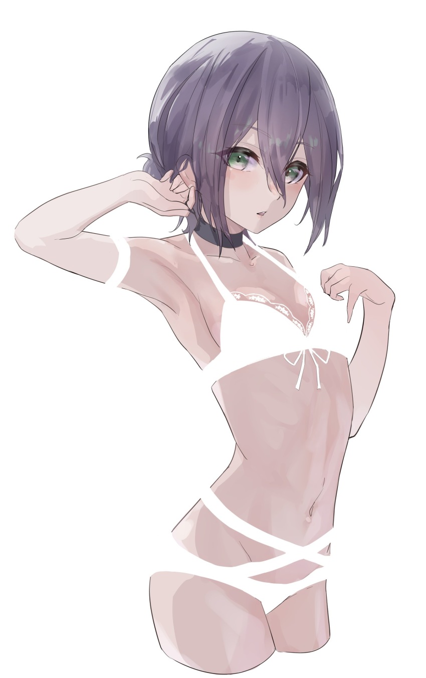 1girl, absurdres, arm_up, armpit_focus, armpits, black_choker, black_hair, bra