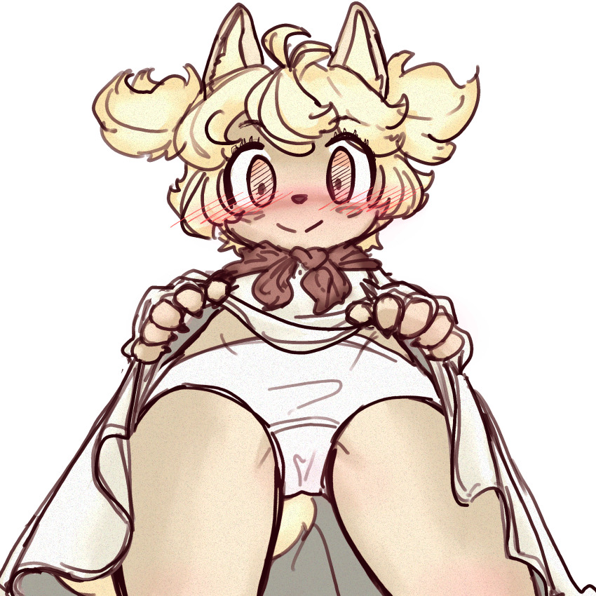 1girl, absurdres, animal_ears, animal_nose, blonde_hair, blush, body_fur, brown_fur