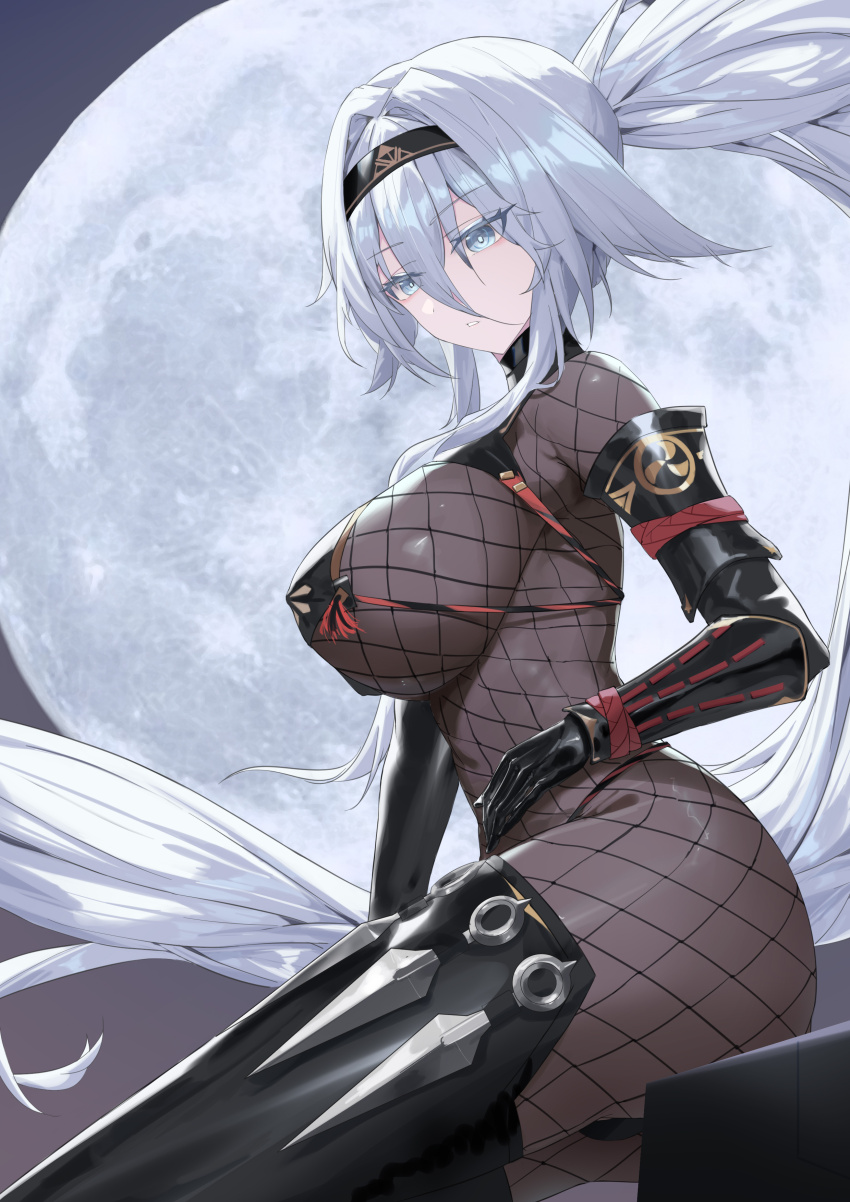 1girl, absurdres, ass, azur_lane, black_gloves, black_hairband, blue_eyes, bodystocking