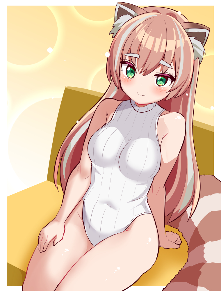 1girl, animal_ear_fluff, animal_ears, chair, closed_mouth, cougar_(cougar1404), green_eyes, hair_between_eyes