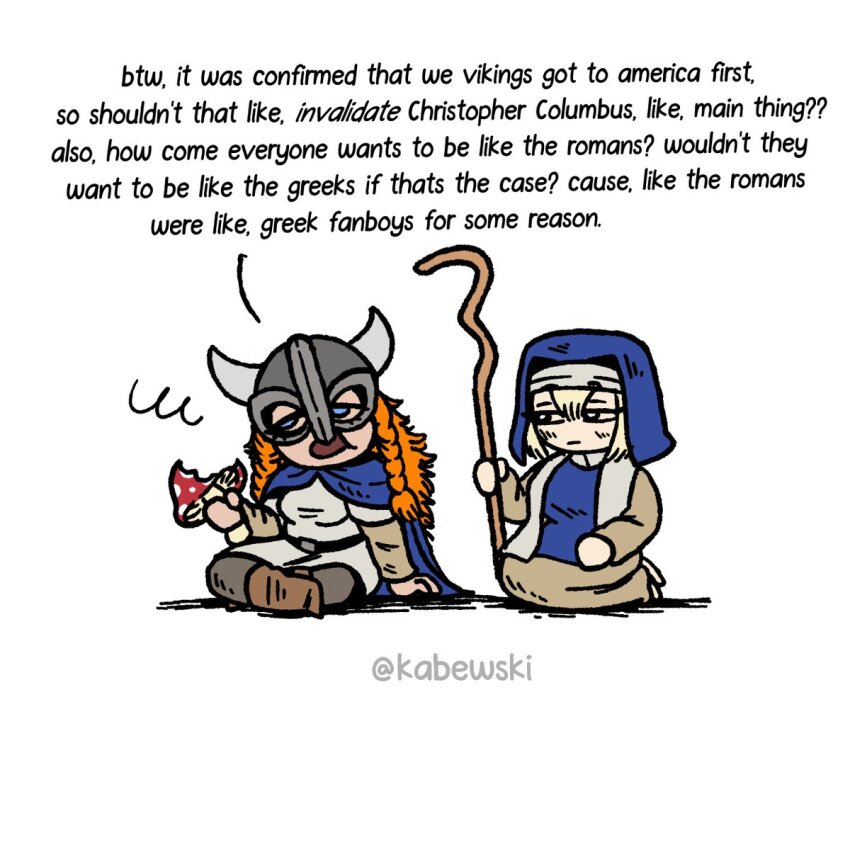 2girls, age_of_empires_(series), age_of_empires_ii, artist_name, berserker_(age_of_empires_ii), blonde_hair, commentary, eating