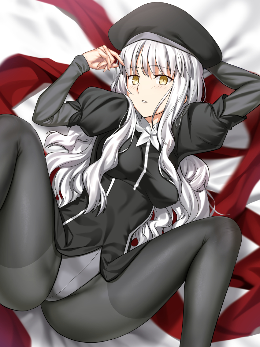 1girl, absurdres, besmiled, black_dress, black_pantyhose, breasts, caren_hortensia, dress