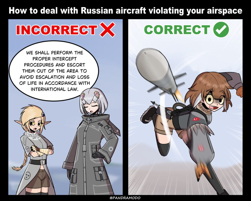 3girls, black_shoes, black_thighhighs, blonde_hair, brown_hair, brown_shorts, closed_eyes, coat