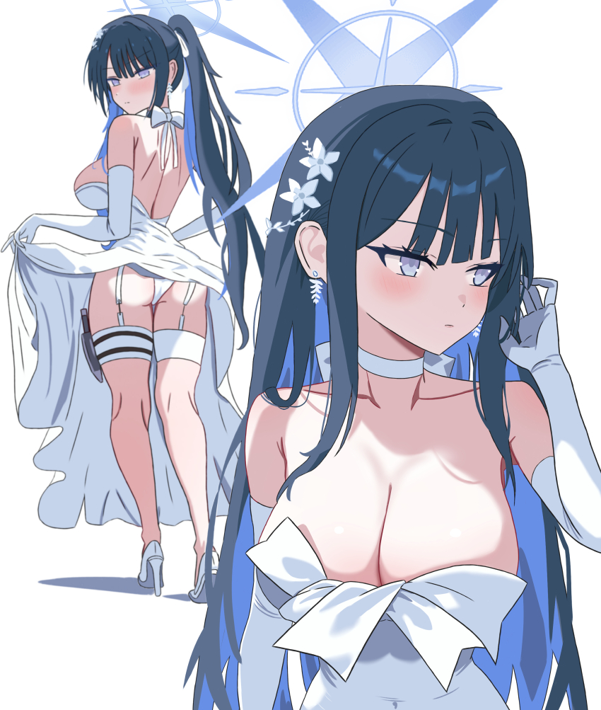 1girl, absurdres, ass, back, backless_dress, backless_outfit, blue_archive, blue_eyes