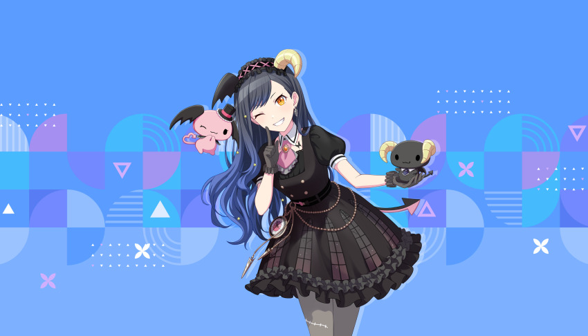 1girl, :3, ;3, ;d, alternate_costume, berry_(sanrio), black_dress, black_gloves