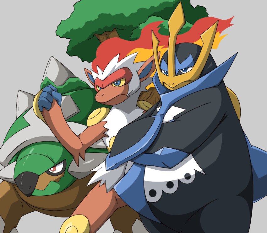 beak, bird, blue_eyes, closed_mouth, colored_sclera, commentary, empoleon, fiery_hair