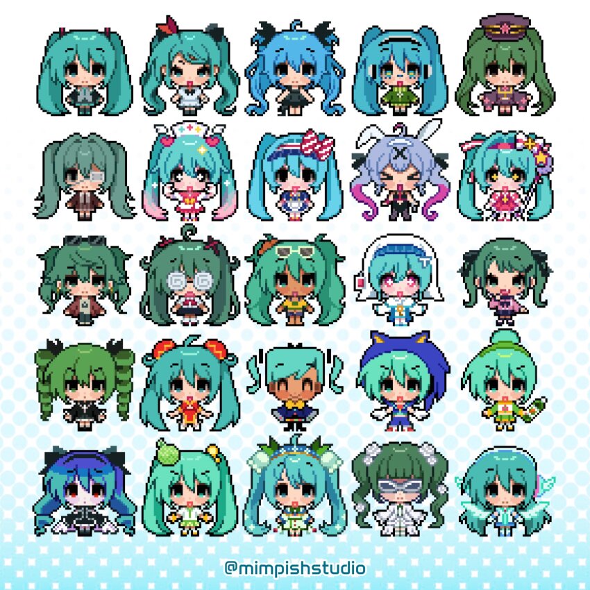 >_<, +_+, 6+girls, ahoge, hatsune_miku_(angel_module), animal_ear_hairband, animal_ears, apron