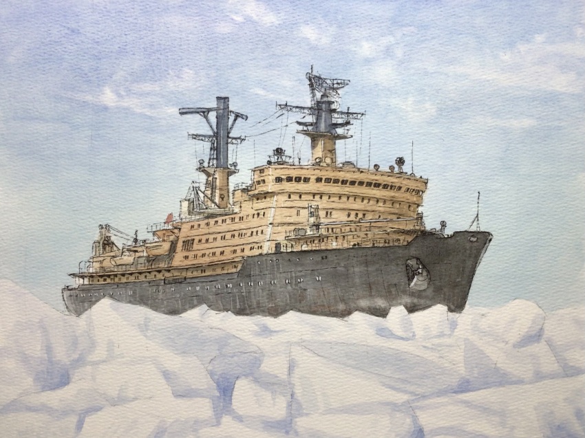arktika_(icebreaker), atelier_bono, blue_sky, cloud, commentary_request, highres, ice, iceberg