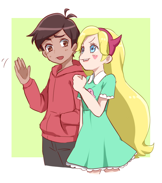 1boy, 1girl, blonde_hair, blue_eyes, blush, brown_eyes, brown_hair, dark-skinned_male