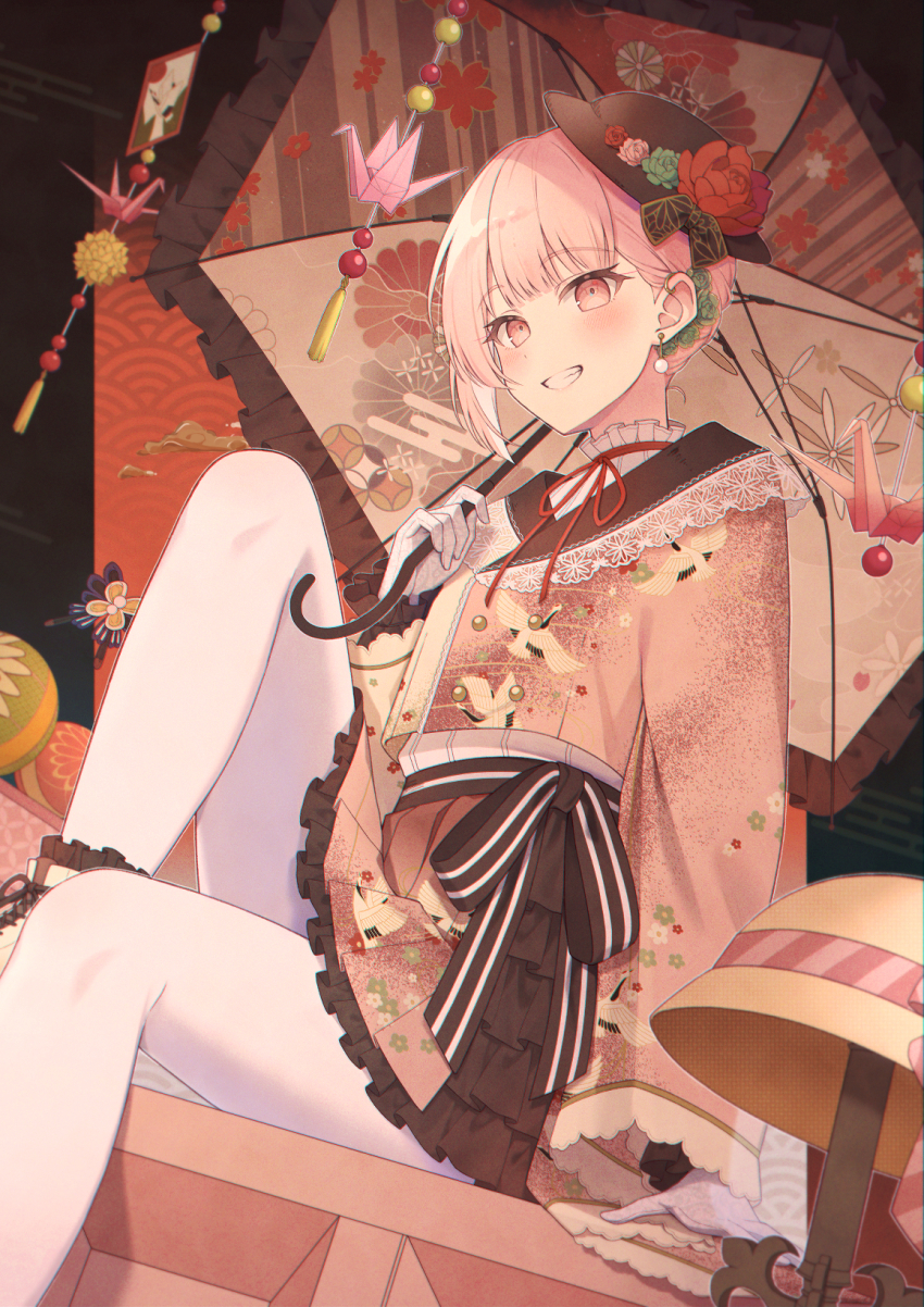 1other, :d, akiyama_mizuki, amai_melo, ankle_boots, asymmetrical_hair, black_border, black_bow