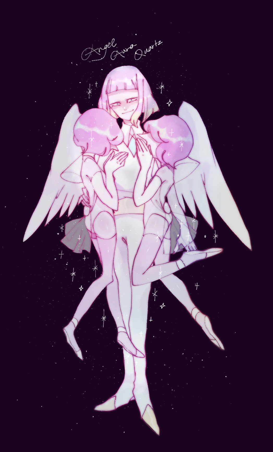 3girls, angel, angel_wings, colored_skin, gem_(steven_universe), highres, homeworld_gem_uniform, multiple_girls