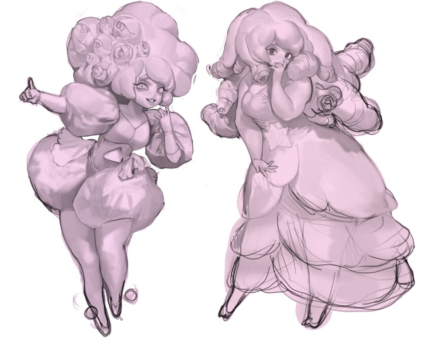 2girls, breasts, cleavage, clothing_cutout, curly_hair, diamond_(species)_(steven_universe), dress, dual_persona