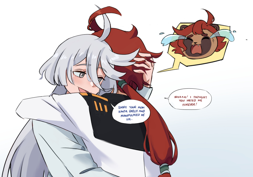 2girls, ahoge, ahoges_touching, arms_around_neck, asticassia_school_uniform, blush, commentary, eenakulot