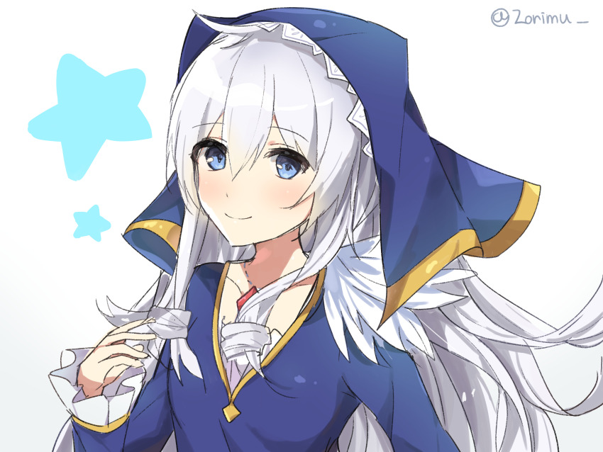 1girl, absurdres, amulet, blue_eyes, blush, breasts, closed_mouth, eris_(konosuba)