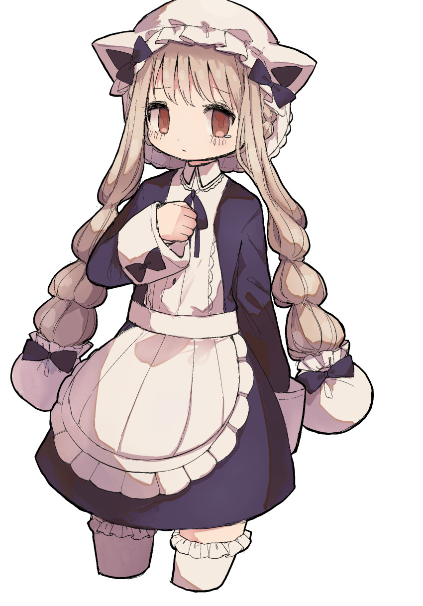 1girl, animal_ears, apron, black_bow, black_bowtie, blonde_hair, bow, bowtie