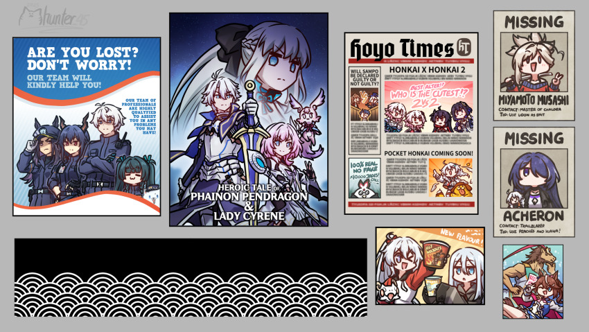 2boys, 6+girls, acheron_(honkai:_star_rail), arthur_pendragon_(fate), arthur_pendragon_(fate)_(cosplay), ch'en_(arknights), character_check, character_request