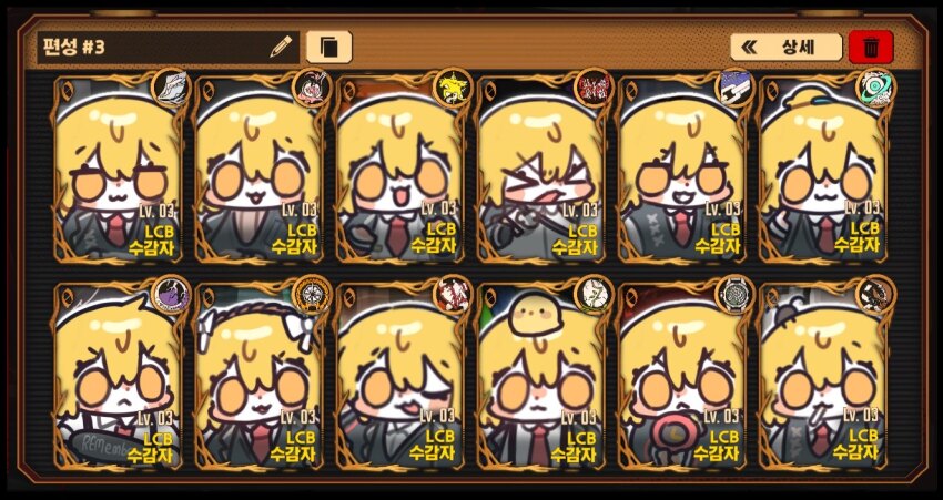 >_<, :<, :3, blonde_hair, closed_eyes, commentary, don_quixote_(project_moon), kuaengku, limbus_company, necktie, one_eye_closed, open_mouth, orange_eyes, project_moon, red_necktie, shirt, untranslatable_commentary, white_shirt