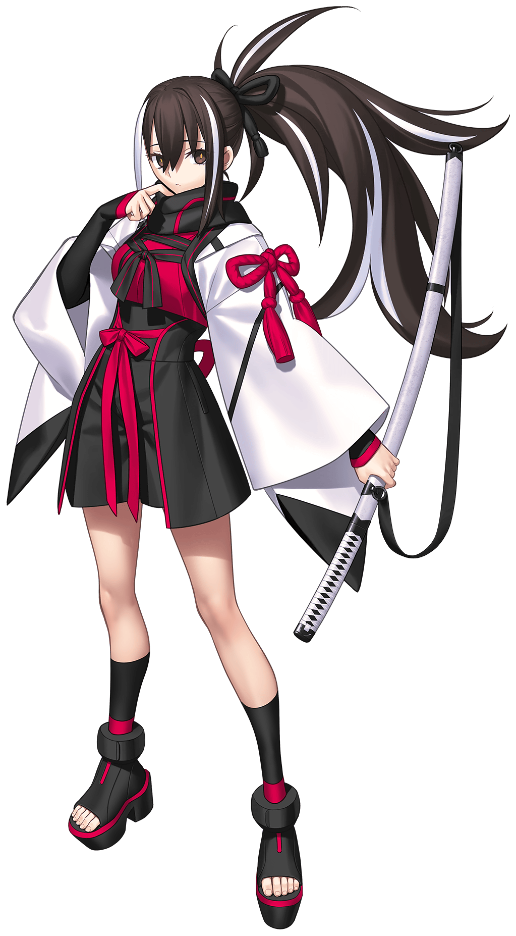 1girl, black_ribbon, black_scarf, black_shoes, black_shorts, black_socks, brown_eyes, brown_hair