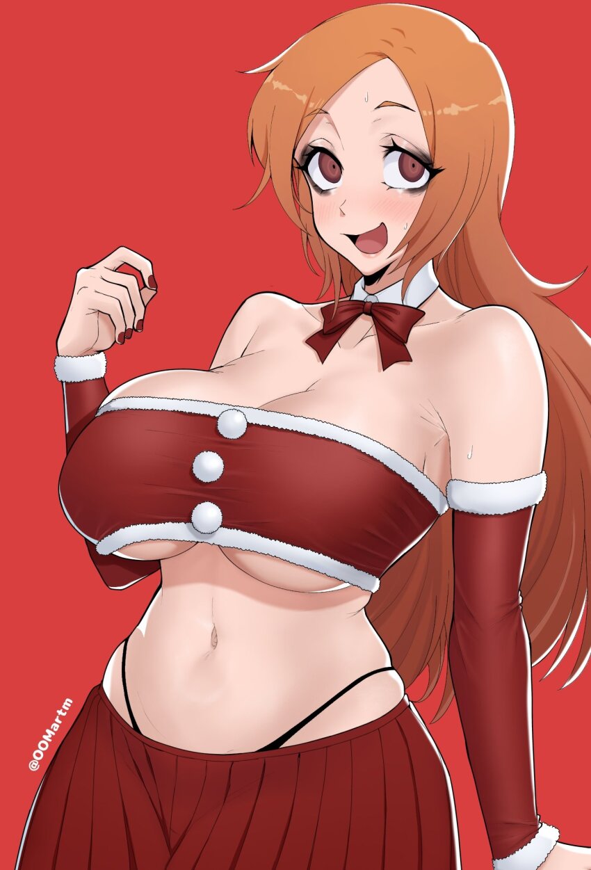 1girl, armpit_crease, bare_shoulders, black_eyeshadow, black_panties, bleach, blush, breasts