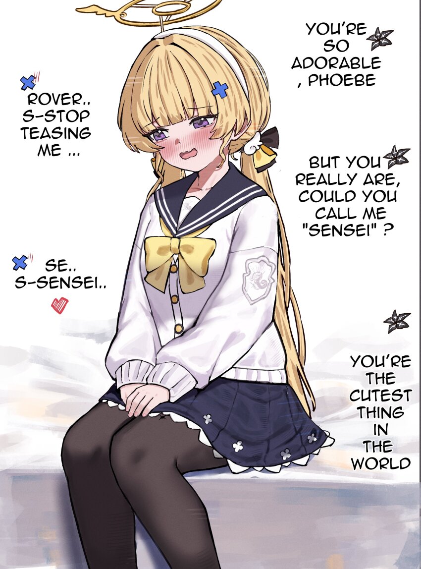 1girl, 2na_(blue2na), absurdres, black_pantyhose, black_sailor_collar, black_skirt, blonde_hair, blue_archive