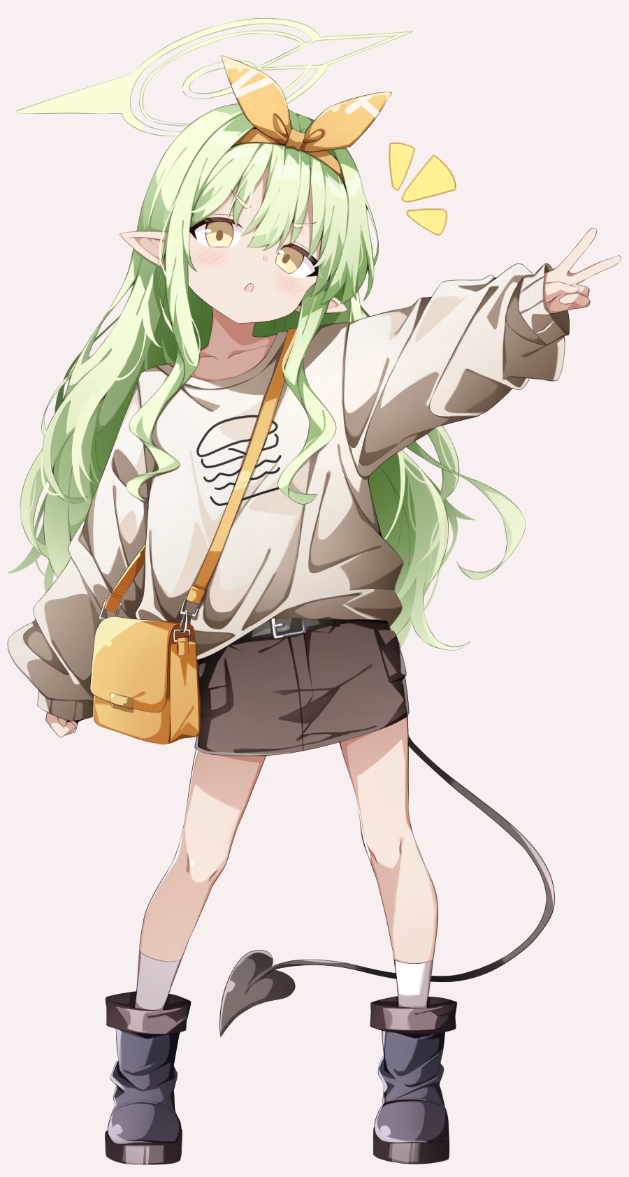 1girl, :o, bag, belt, black_skirt, blue_archive, blush, brown_skirt