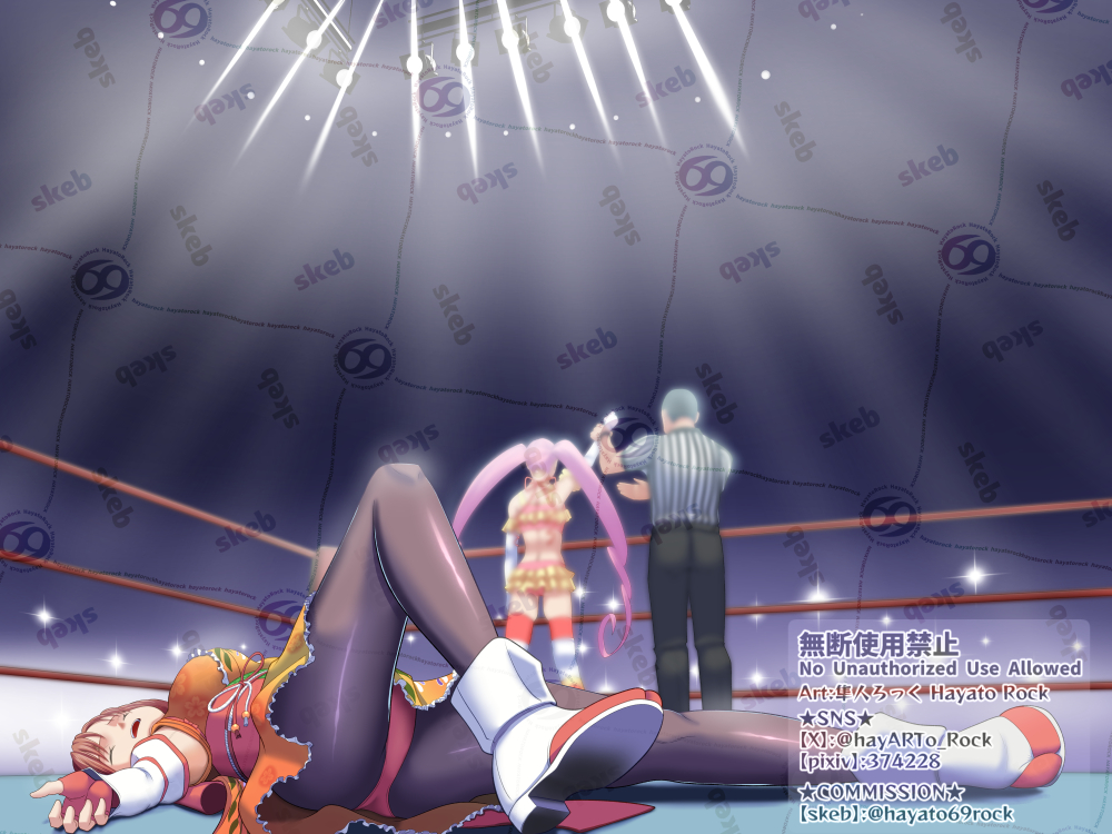 2girls, back, blush, boots, breasts, catfight, defeat, elbow_gloves