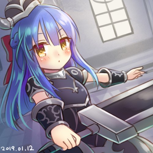 1girl, arm_guards, armor, avenger_alma, black_armor, black_helmet, blue_hair, braid