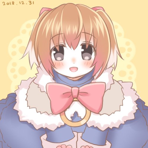 1girl, animal_ears, black_eyes, blue_dress, blush, bow_alma, brown_hair, capelet