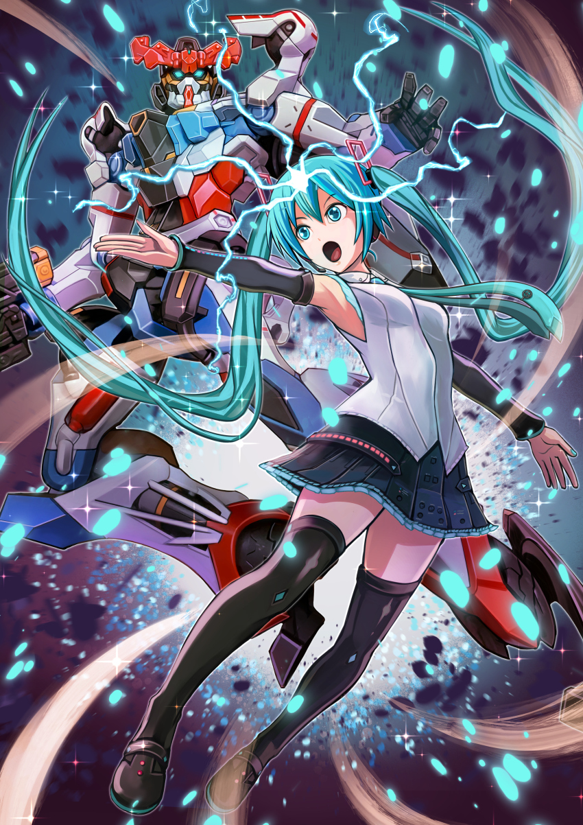 1girl, 1other, absurdres, aqua_eyes, aqua_hair, aqua_nails, aqua_necktie, aqua_trim