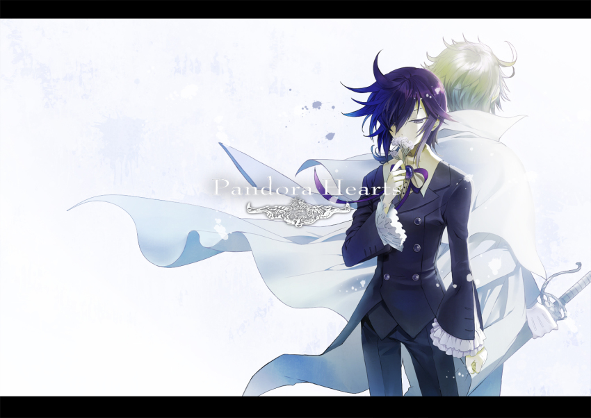 00s, 2boys, back-to-back, blonde_hair, brown_hair, bun-o, cape, elliot_nightray