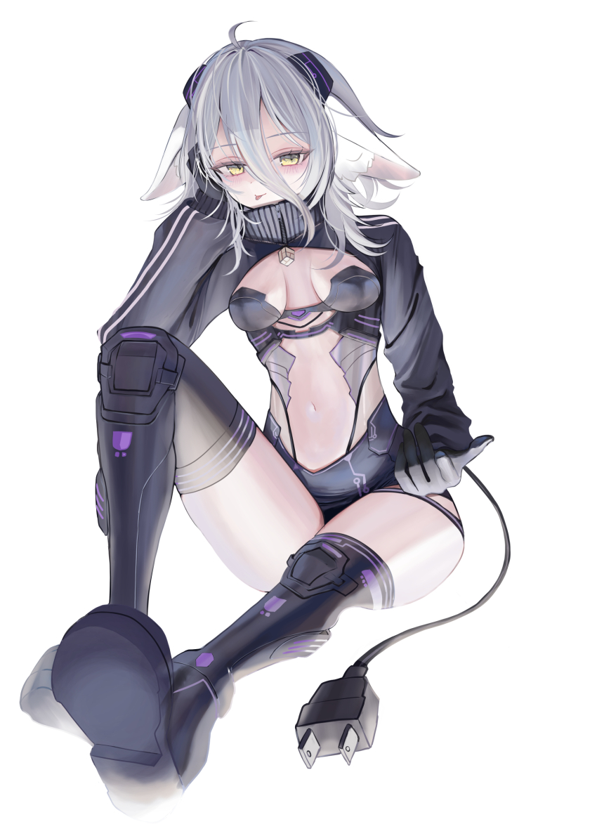 absurdres, animal_ear_fluff, animal_ears, black_boots, black_gloves, black_shrug, black_thighhighs, boots