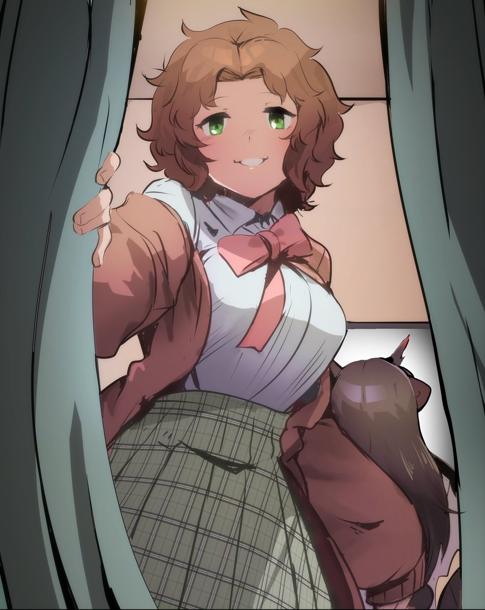 2girls, animal_ears, black_dragon_(kemono_friends), black_hair, bow, bowtie, breasts, brown_hair