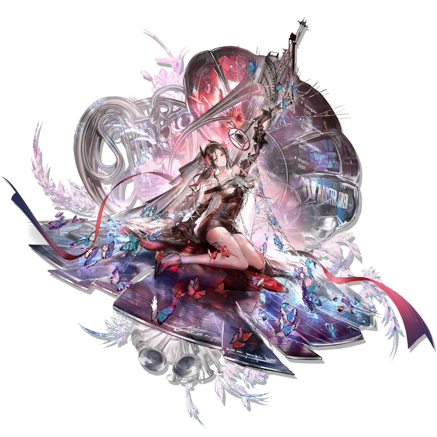 1girl, absurdres, ambience_synesthesia, arknights, banban_(vvvviiiiiia), black_dress, black_gloves, black_hair