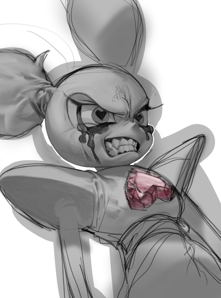 anger_vein, angry, crying, crying_with_eyes_open, eyelashes, fang, furious, gem, gem_(steven_universe), heart, heart-shaped_pupils, highres, makeup, no_ears, pink_gem, runny_makeup, shoulder_pads_(fashion), snarling, spinel_(steven_universe), steven_universe, steven_universe:_the_movie, symbol-shaped_pupils, tears, teeth, tto_ja, twintails