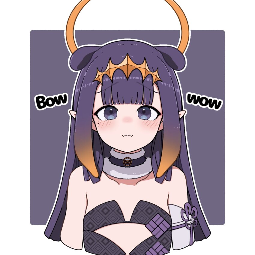 1girl, blue_eyes, blunt_bangs, blush, gradient_hair, halo, highres, hololive, hololive_english, kukkiy-san, long_hair, looking_at_viewer, mole, mole_under_eye, multicolored_hair, ninomae_ina'nis, orange_hair, pointy_ears, purple_hair, sidelocks, smile, solo, tentacle_hair, virtual_youtuber