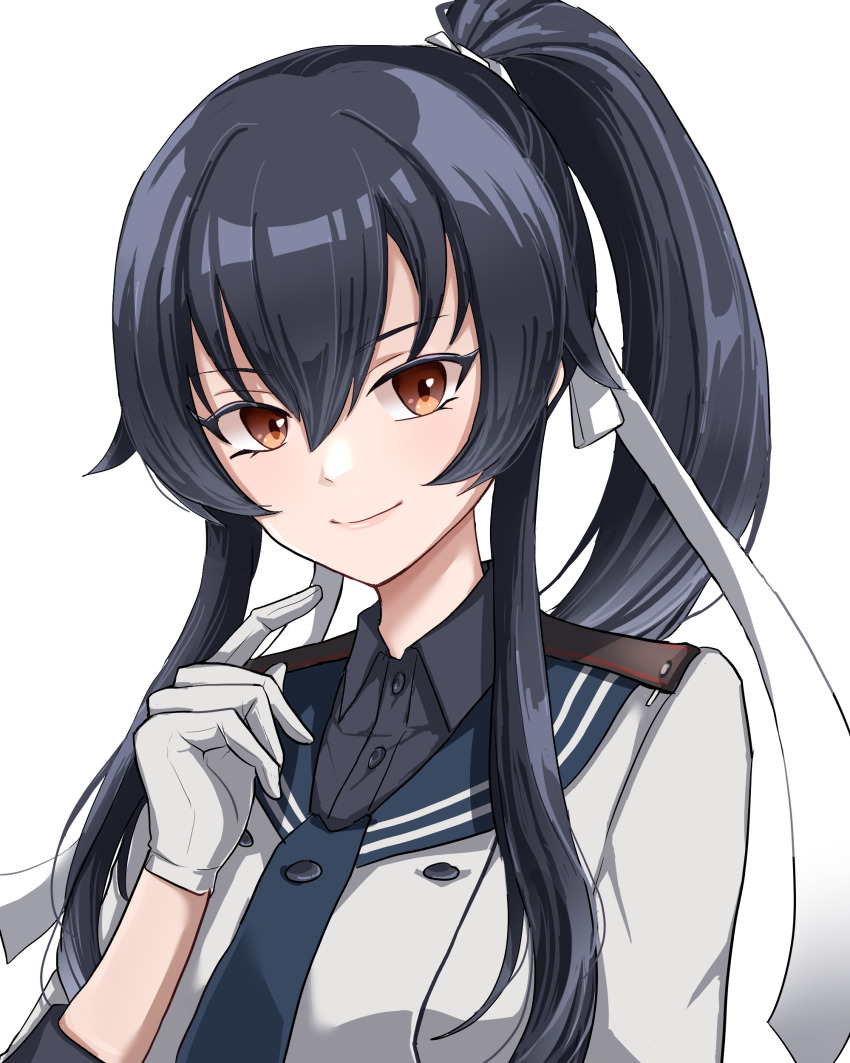 1girl, absurdres, black_hair, black_sailor_collar, brown_eyes, gloves, hair_between_eyes, hair_ribbon