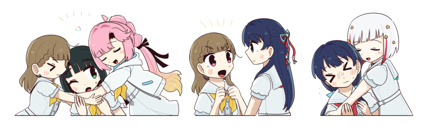 >_<, 5girls, ;o, ahoge, anyoji_hime, aqua_neckerchief, black_choker, black_hair