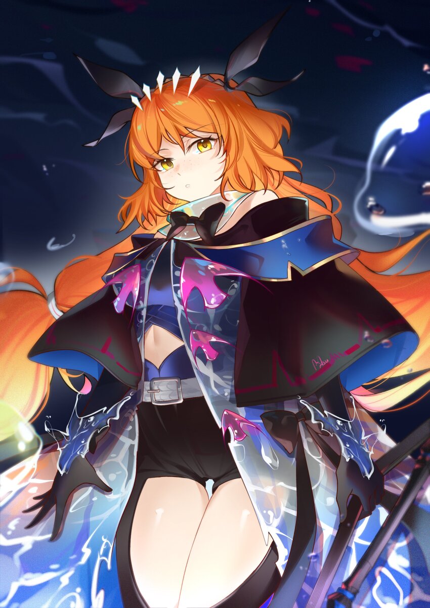 1girl, absurdres, arknights, asu_0602, bare_shoulders, black_gloves, black_pants, breasts